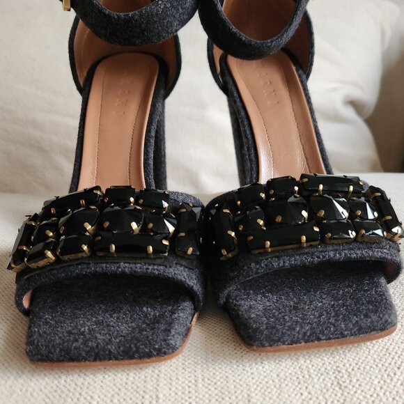Sz41 Marni Dark Gray Felt Jeweled Ankle Strap Sandals - EUC (worn once) - Picture 10 of 16